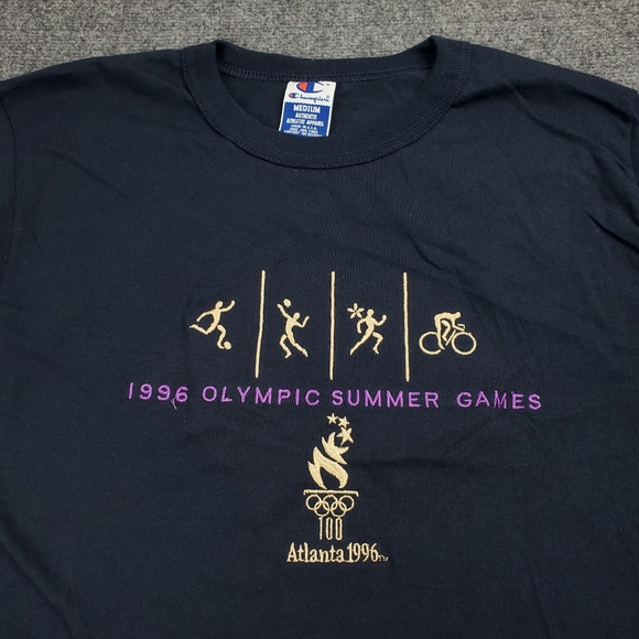 Vintage Champion 1996 USA Atlanta Olympics T Shirt Mens Medium Summer Games Navy - Picture 5 of 8